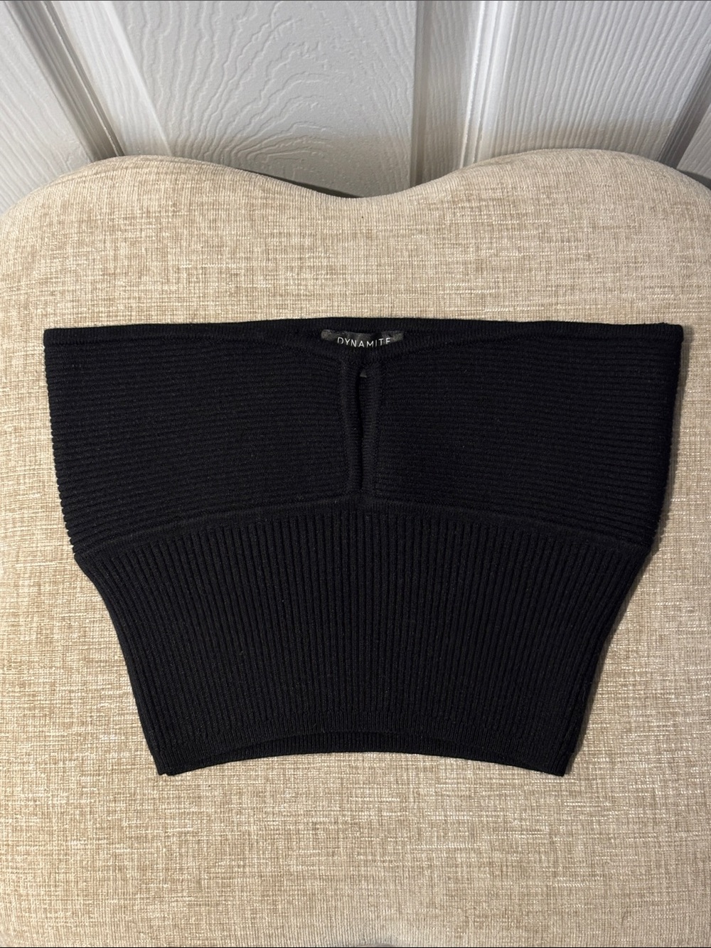 Dynamite Black Ribbed Strapless Crop Top | Black Small